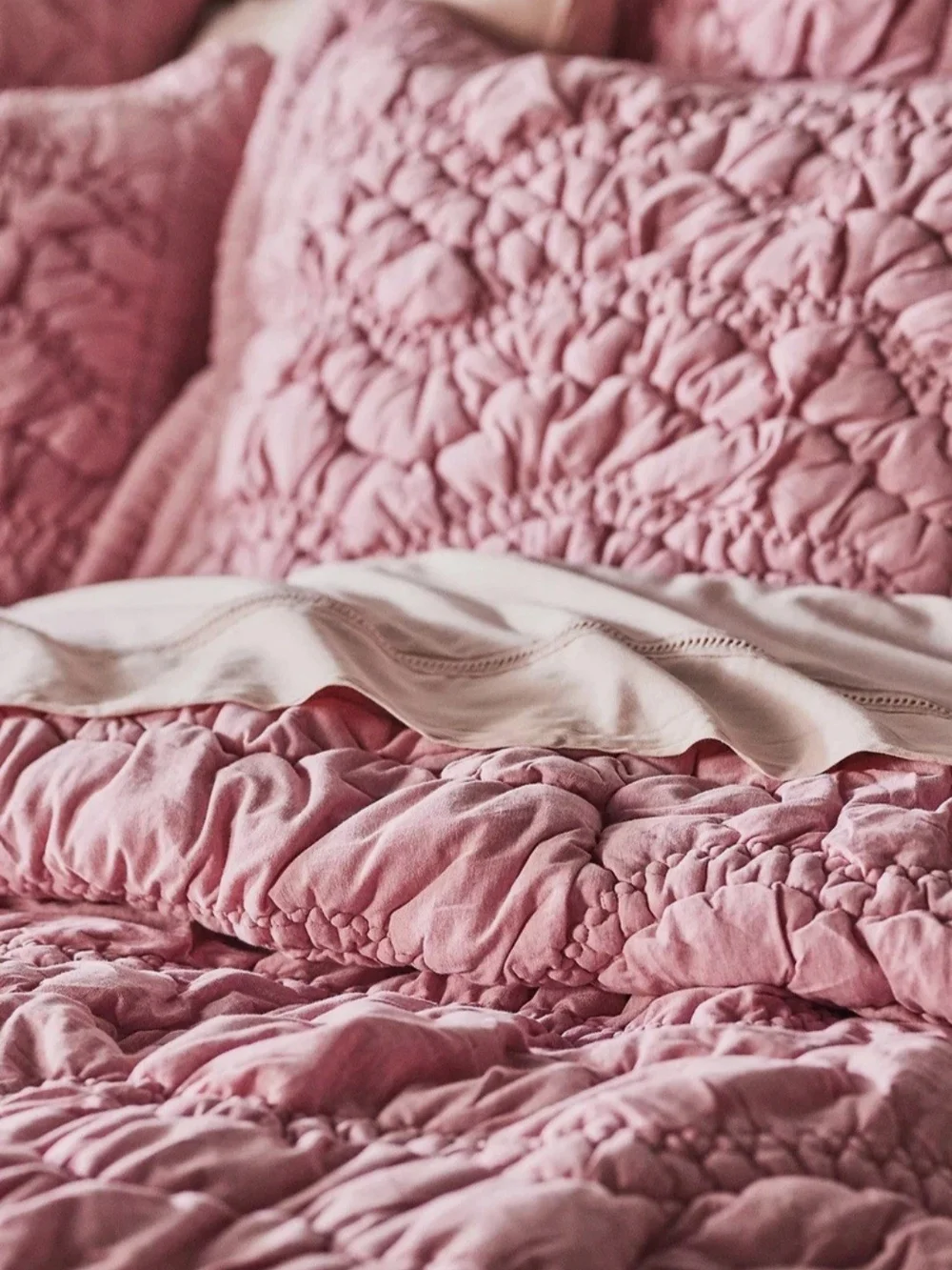 Anthropologie Brooke Heathered Jersey Cotton Quilt Pink Queen